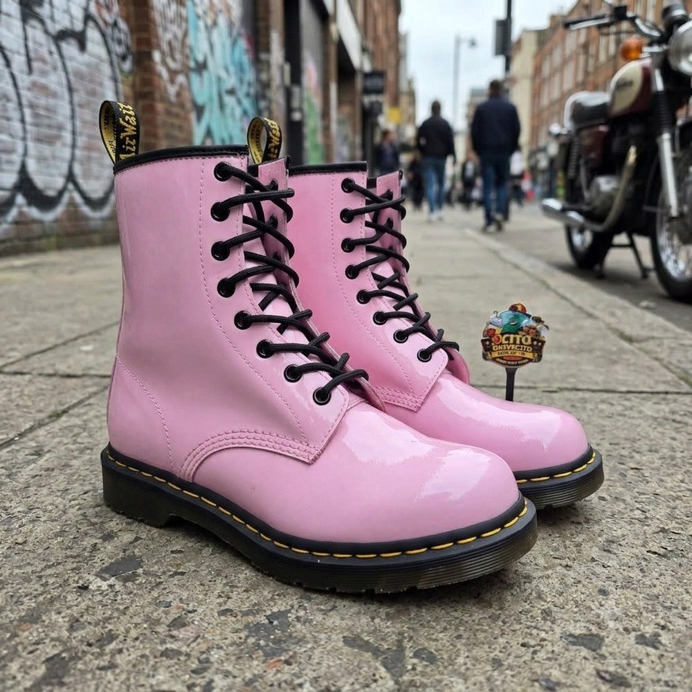 Dr. Martens 1460 W Pink Patent Lamper Leather 8 Eye Combat Boots Womens 10